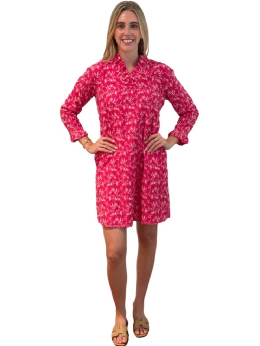 LIZA BYRD Pretty in Pink Embroidered Daley Ruffle Neck Dress, NWT